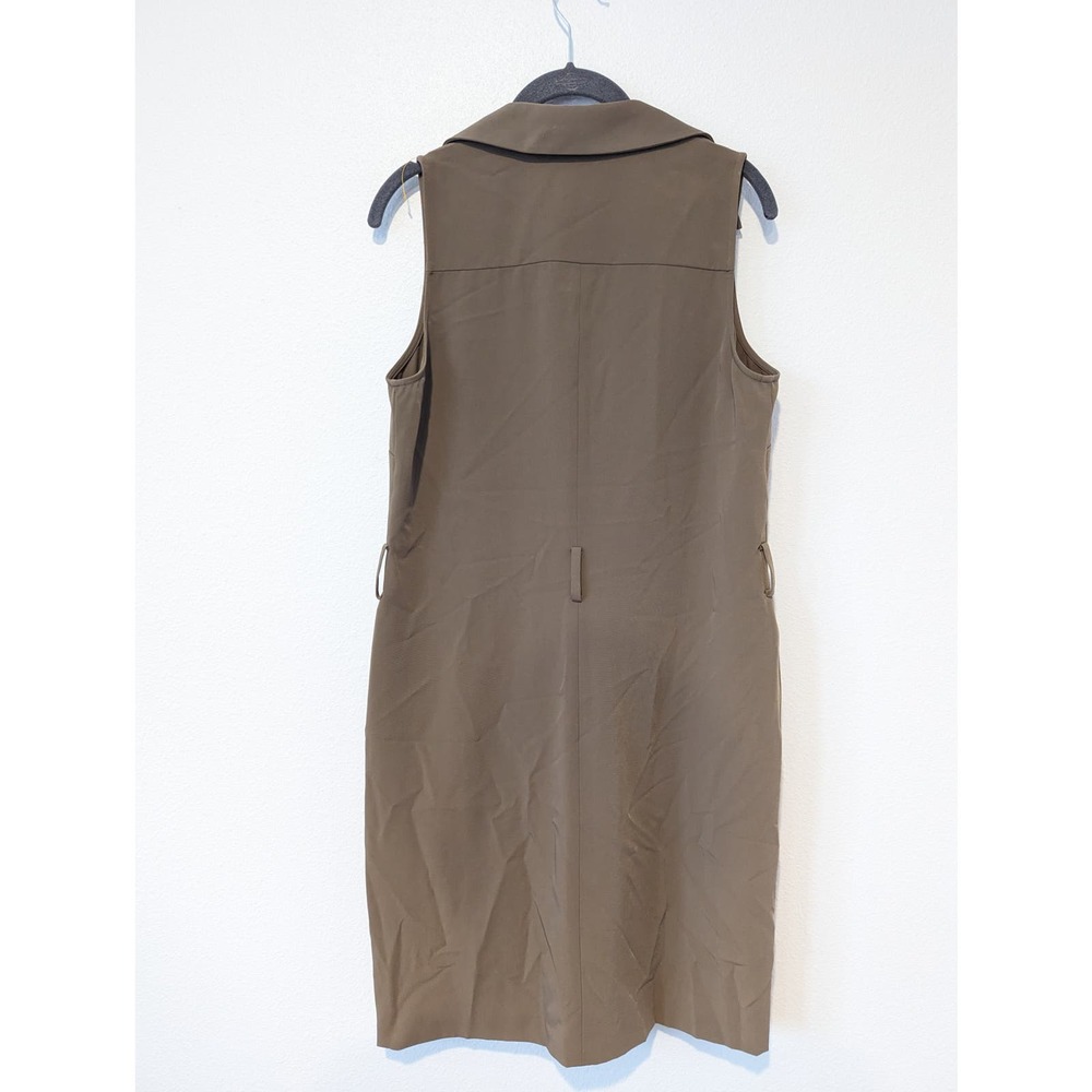 Anne Klein Belted Shift Dress Button Down V Neck Clay Brown Beige Tan - Picture 2 of 5